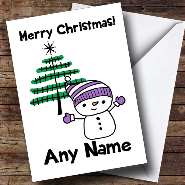 Purple Hat Snowman Children's Personalised Christmas Card