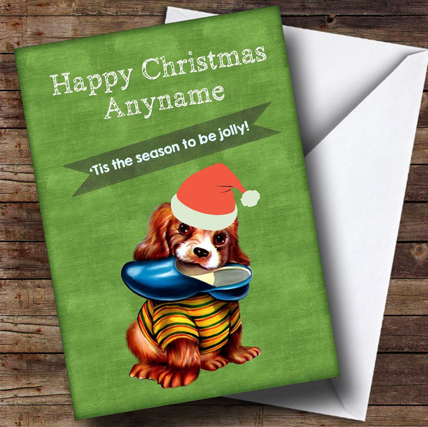 Dog With Slipper Children's Personalised Christmas Card