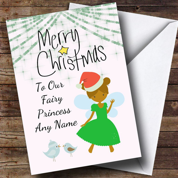 Dark Skinned Fairy Princess Children's Personalised Christmas Card