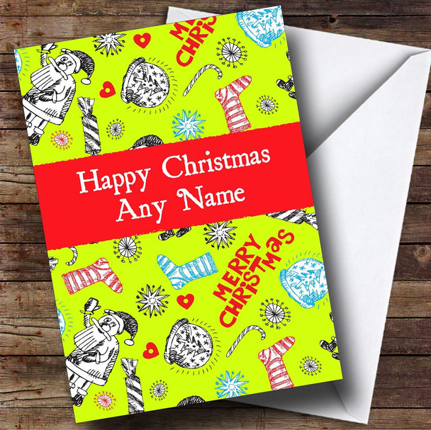 Funky Yellow Christmas Card Personalised