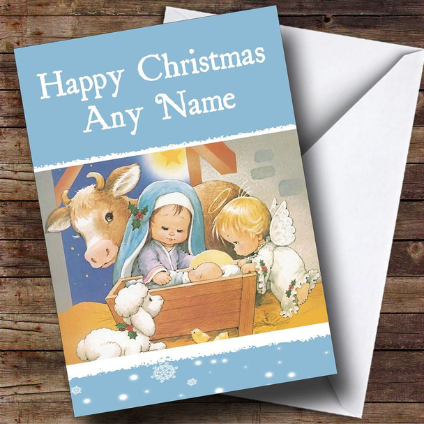 Cute Nativity Scene Christmas Card Personalised