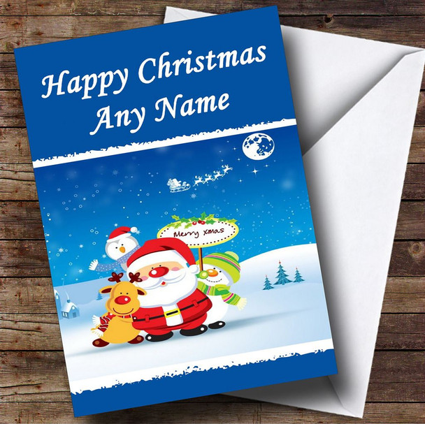 Blue Santa Christmas Card Personalised