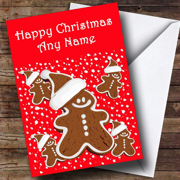Red Gingerbread Man Christmas Card Personalised