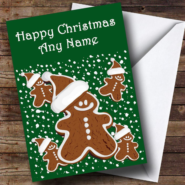Green Gingerbread Man Christmas Card Personalised