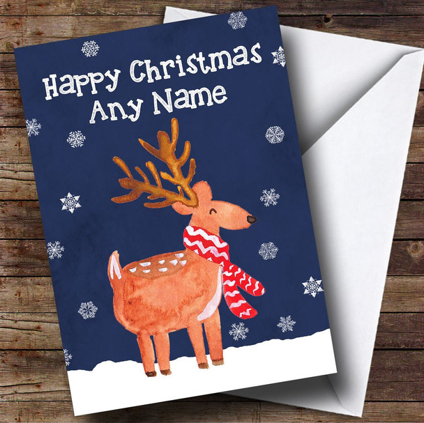 Watercolour Snowy Reindeer Children's Personalised Christmas Card