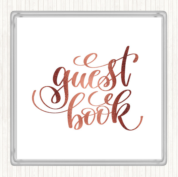 Rose Gold Guest Book Quote Drinks Mat Coaster