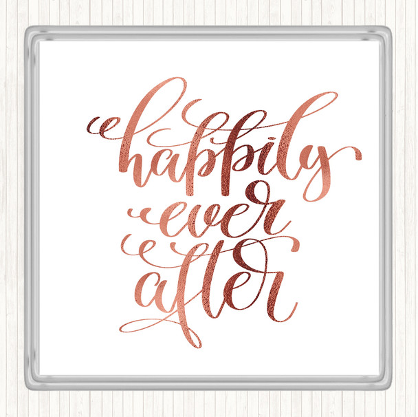 Rose Gold Happily Ever After Quote Drinks Mat Coaster