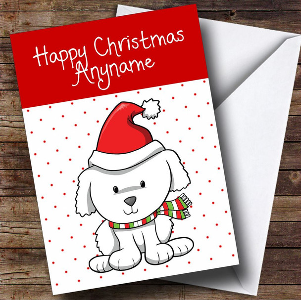 Spotty White Dog Children's Personalised Christmas Card