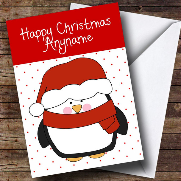 Spotty Penguin Scarf Children's Personalised Christmas Card