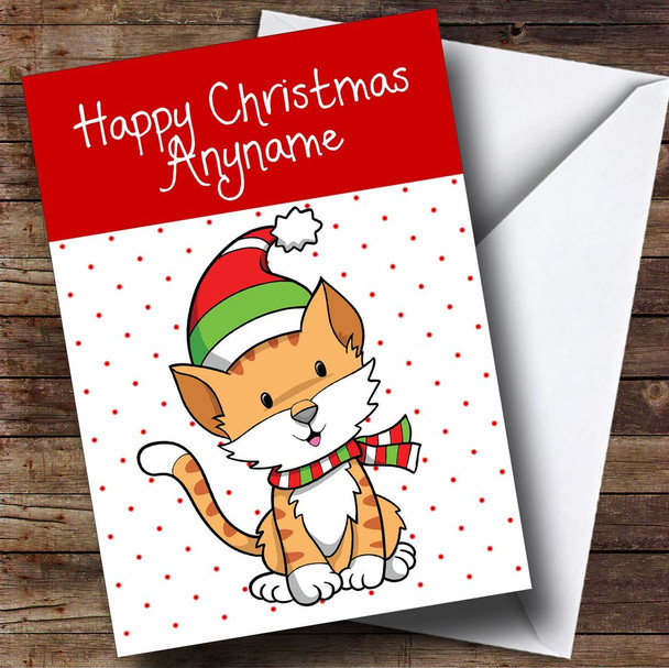 Spotty Ginger Cat Children's Personalised Christmas Card