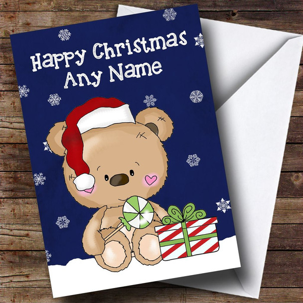 Snowflake Bear & Present Children's Personalised Christmas Card
