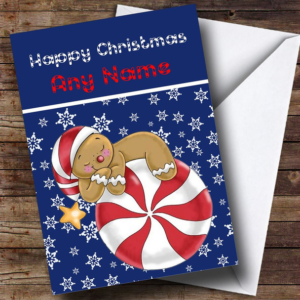 Sleeping Gingerbread Man Children's Personalised Christmas Card