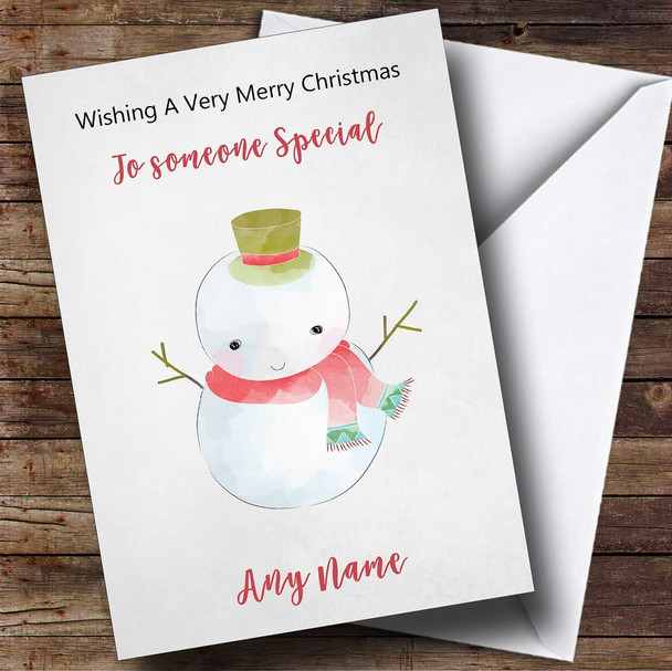 Doodle Watercolour Snowman Children's Personalised Christmas Card
