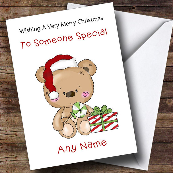 Cartoon Bear With Present Children's Personalised Christmas Card