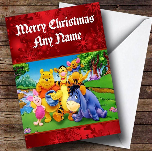 Winnie The Pooh Red Personalised Christmas Card