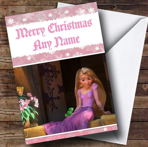 Tangled Rapunzel Pink Personalised Christmas Card