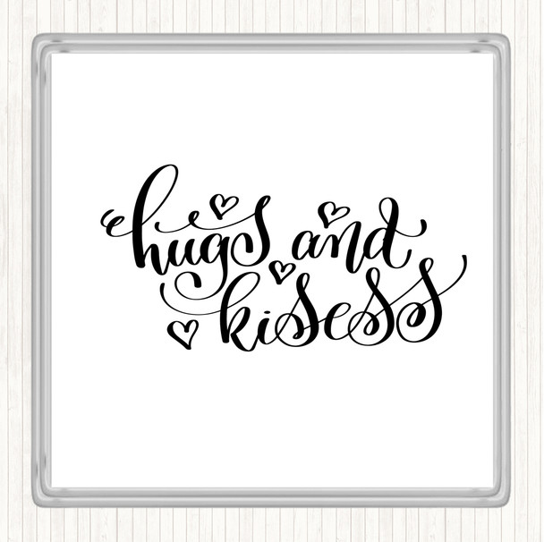 White Black Hugs And Kisses Quote Drinks Mat Coaster