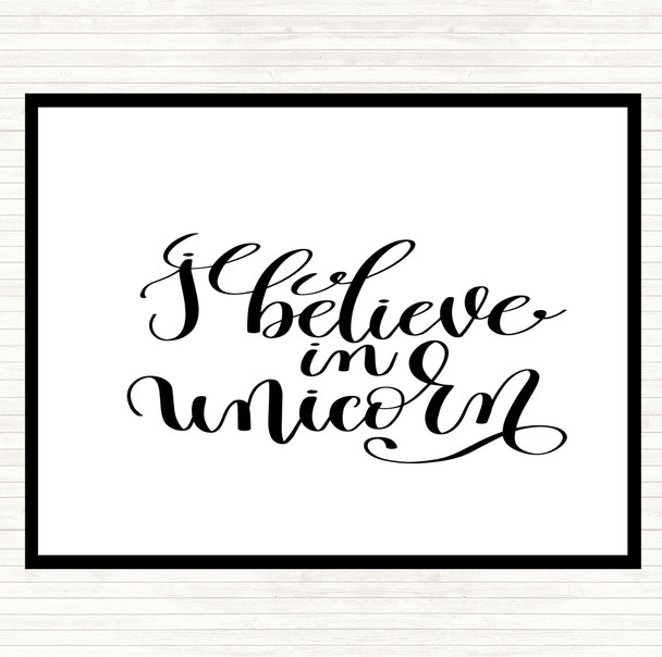 White Black I Believe In Unicorn Quote Mouse Mat Pad