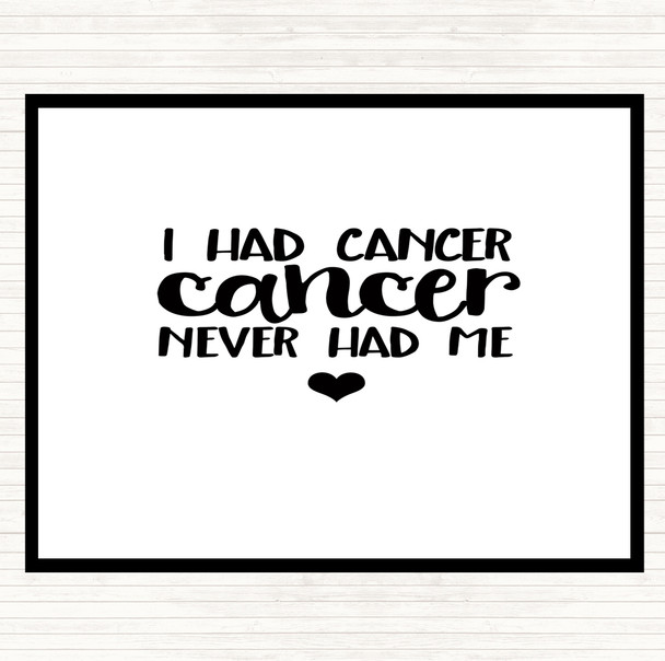 White Black I Had Cancer Cancer Never Had Me Quote Dinner Table Placemat
