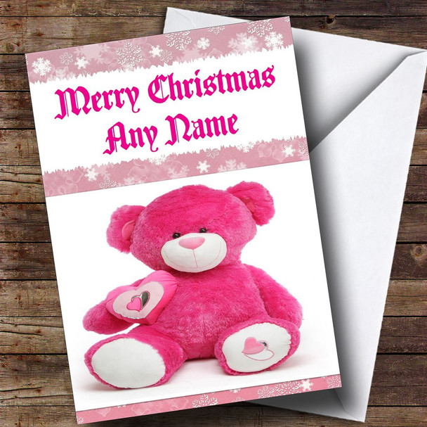 Pink Teddy Bear Personalised Christmas Card