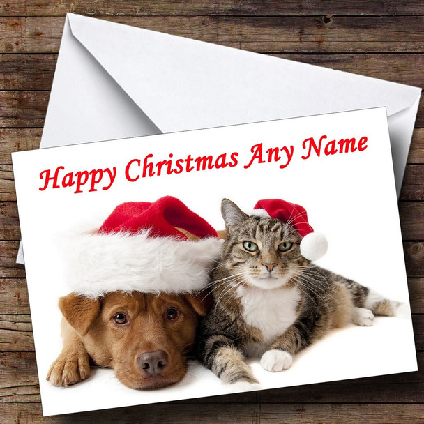 Cat And Dog Christmas Card Personalised