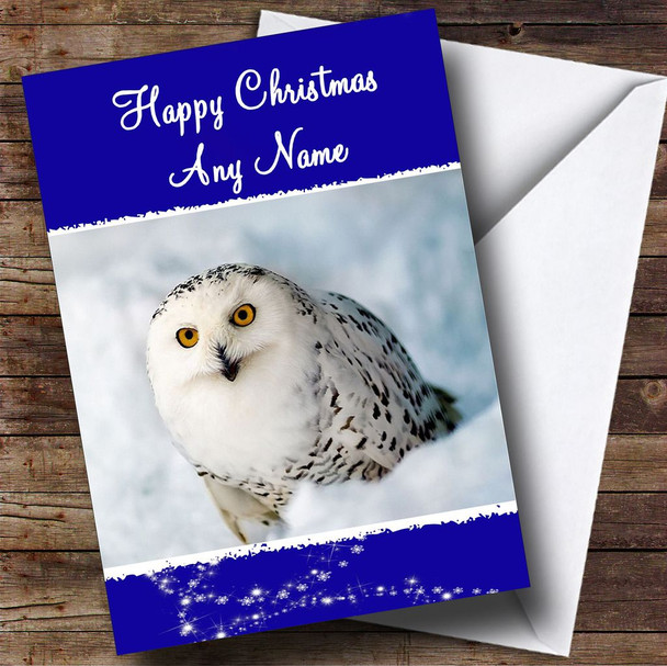 Owl Blue Christmas Card Personalised