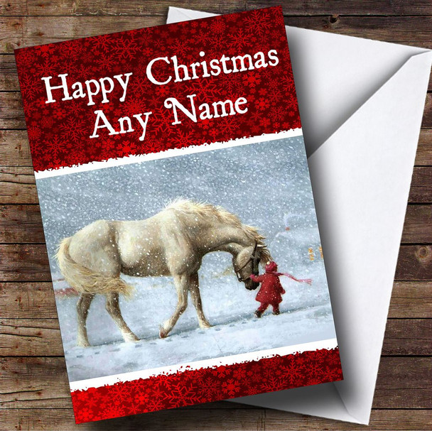 Horse In The Snow Christmas Card Personalised