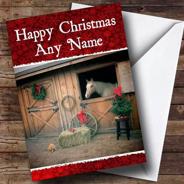 Horse In Stable Christmas Card Personalised