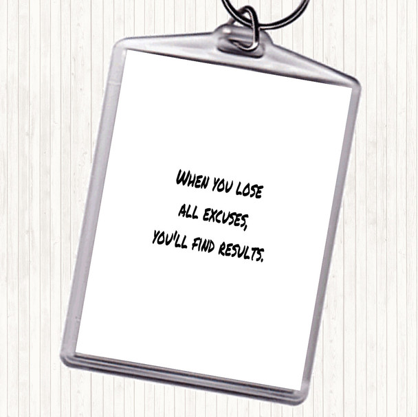 White Black Lose All Excuses Quote Bag Tag Keychain Keyring