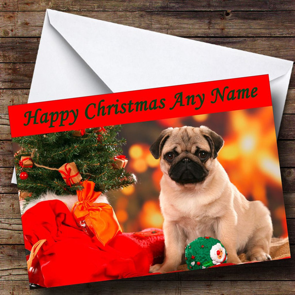 Pug Dog Xmas Personalised Christmas Card