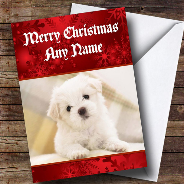 Sweet White Terrier Dog Personalised Christmas Card