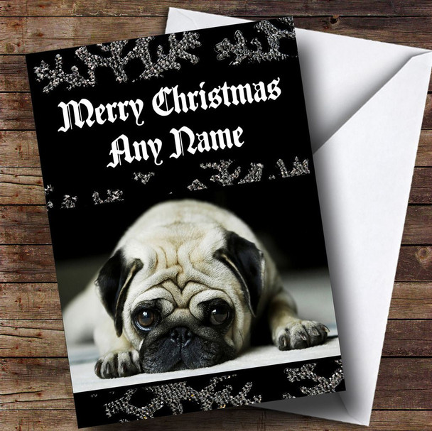 Sad Pug Black Personalised Christmas Card