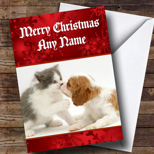 King Charles Spaniel And Kitten Personalised Christmas Card