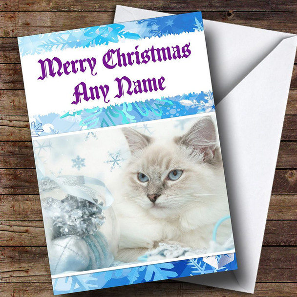 Beautiful Cat And Baubles Personalised Christmas Card