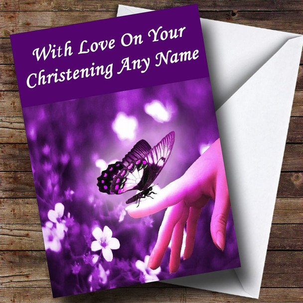 Purple Butterfly Personalised Christening Card