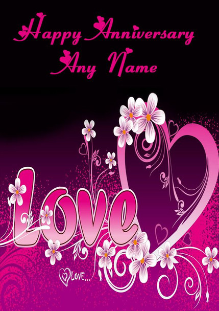 Pink Love personalised Anniversary Card