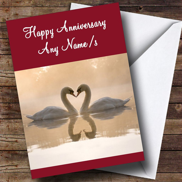 Heart Swans Red Personalised Anniversary Card