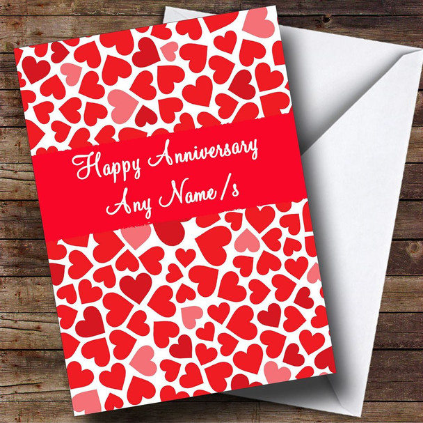 Red And Pink Love Hearts Romantic Personalised Anniversary Card