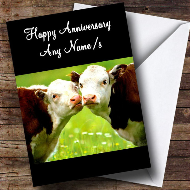 Cows Kissing Personalised Anniversary Card