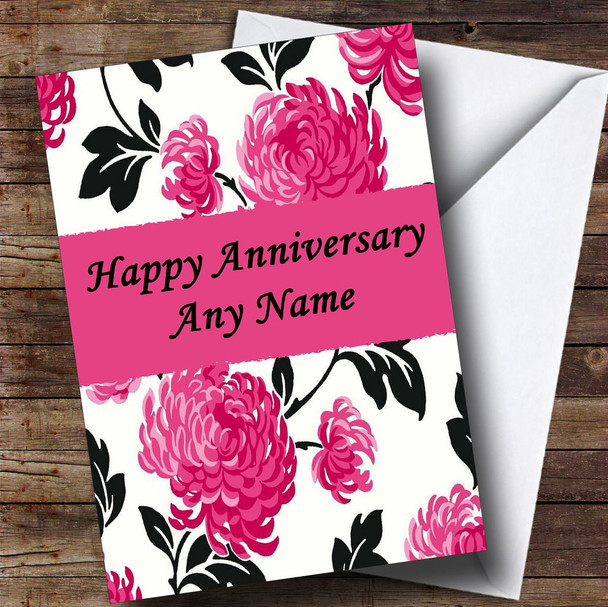 Beautiful Black White & Pink Vintage Floral Personalised Romantic Anniversary Card
