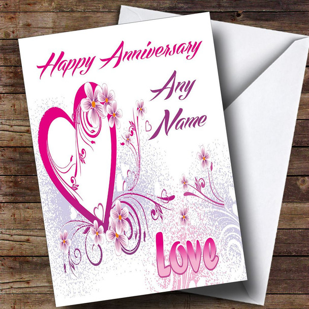 White And Pink Love Personalised Anniversary Card