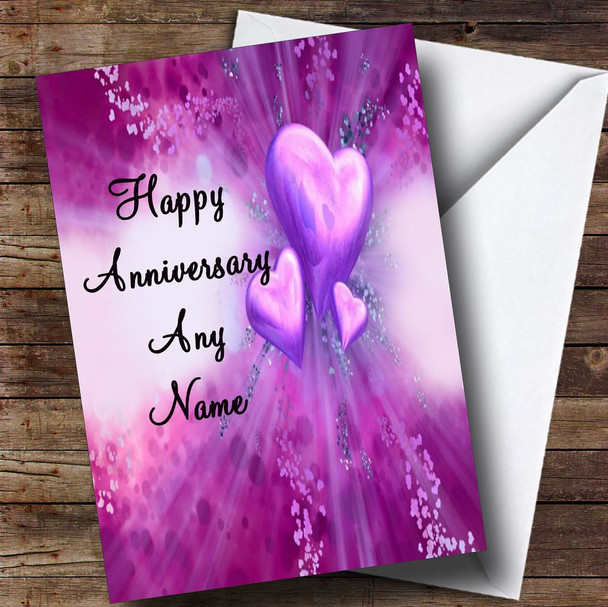 Purple Hearts Personalised Anniversary Card