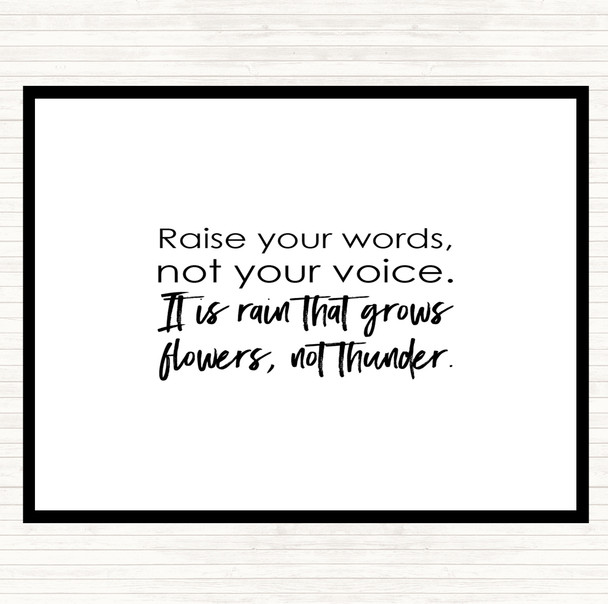 White Black Raise Your Words Quote Dinner Table Placemat