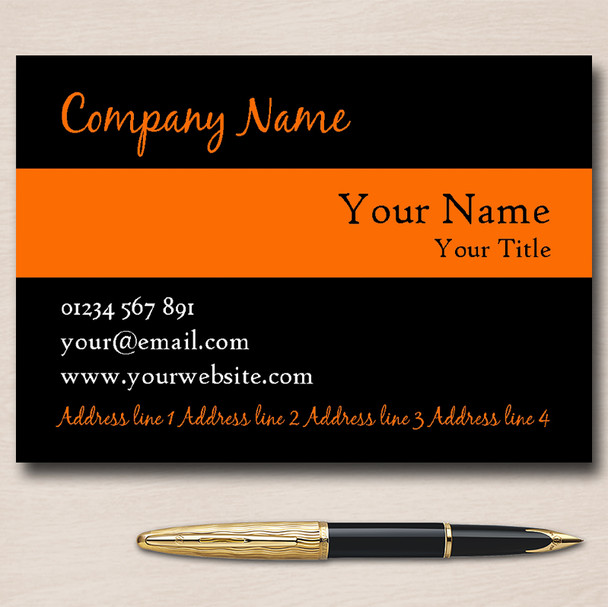 Black With Orange Stripe Personalised Business Cards