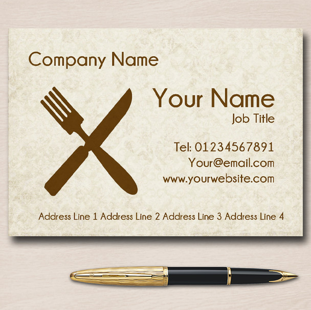 Chef Restaurant Cutlery Brown Personalised Business Cards