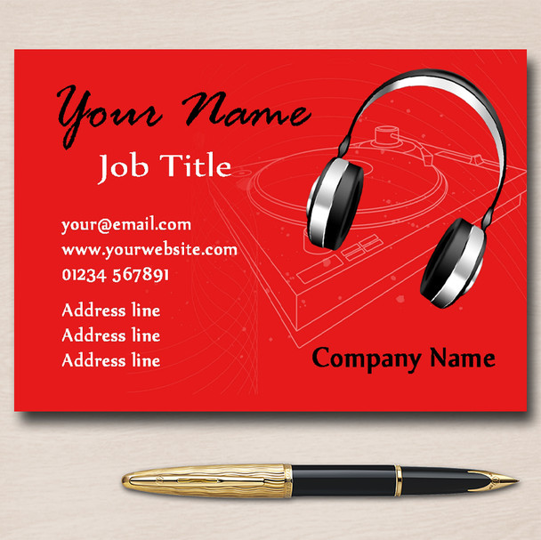 DJ Headphones Red Personalised Business Cards