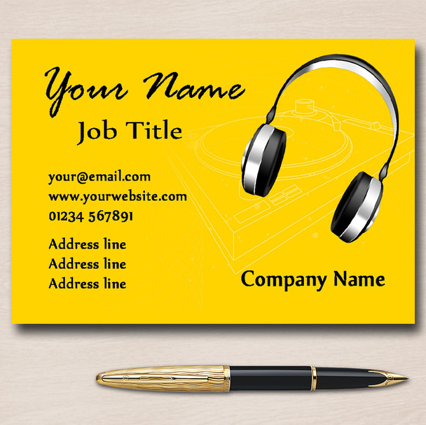 DJ Headphones Yellow Personalised Business Cards