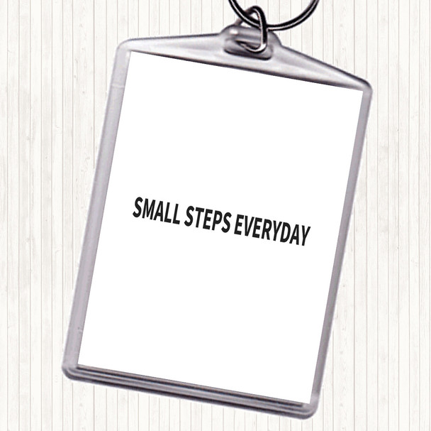 White Black Small Steps Everyday Quote Bag Tag Keychain Keyring