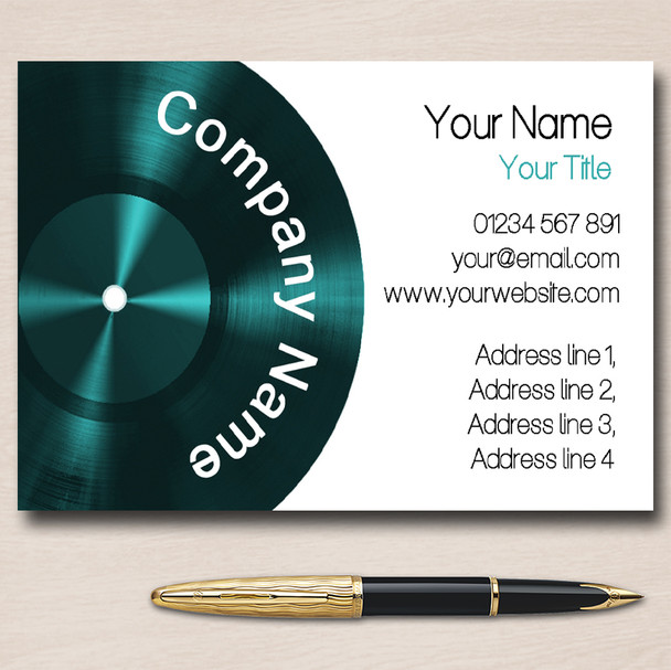 Green Lp Music Record Personalised Business Cards