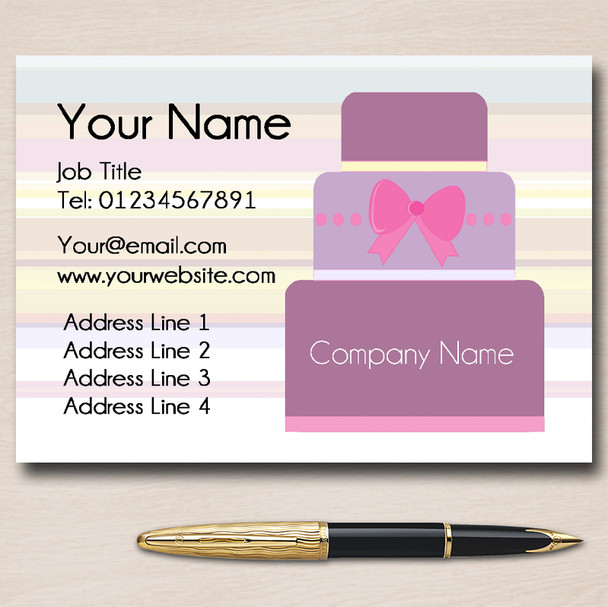 Pastel Stripe Cake Personalised Business Cards